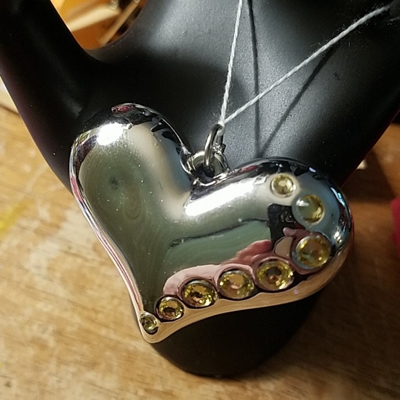 Silver Tone Puffy Heart w Rhinestones 2" Charm - Picture 1 of 1